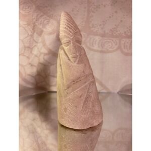 Hand Carved Stone Sculpture Tribal Stylized Figure Folk Art Statue Sandstone 7in